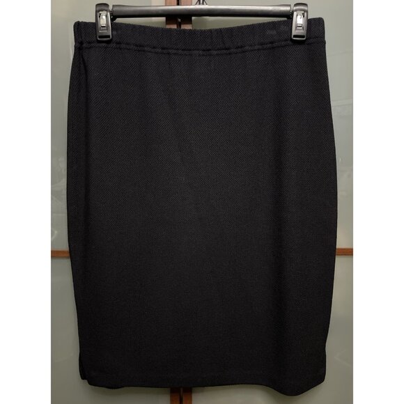 St John Collection Marie Gray Size 14 Black Woven Knit Elastic Waist Skirt VTG - Picture 1 of 5